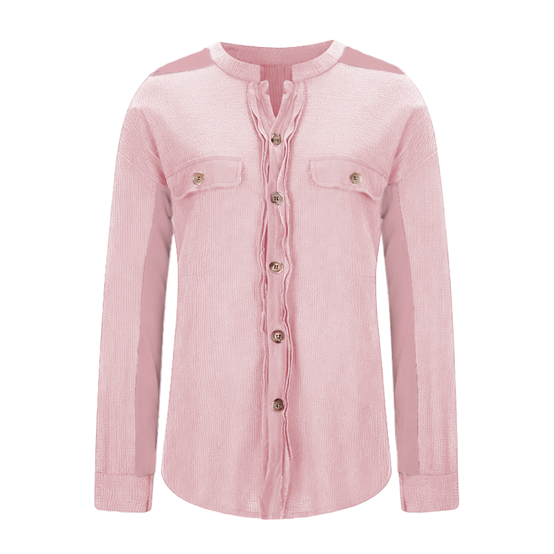 Women's Loose Fit Batwing Sleeve Waffle Knit Button Down Shirt Shacket Tops