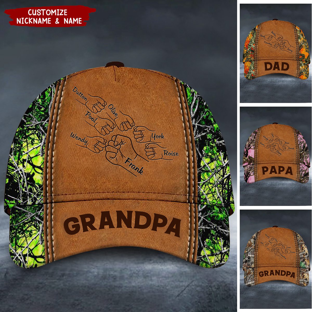 Grandpa Papa Daddy Fist Bump Fathers Day Family Personalized Cap2