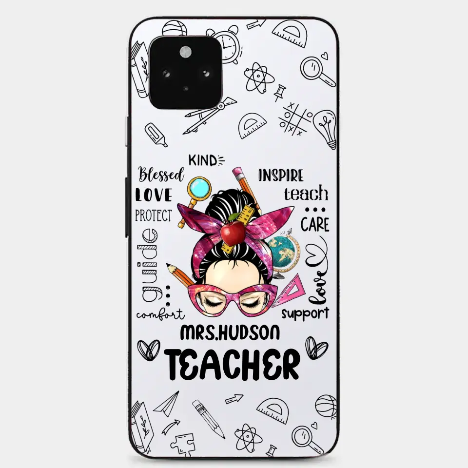 Messy Bun Teacher Typography Personalized Space Phone case