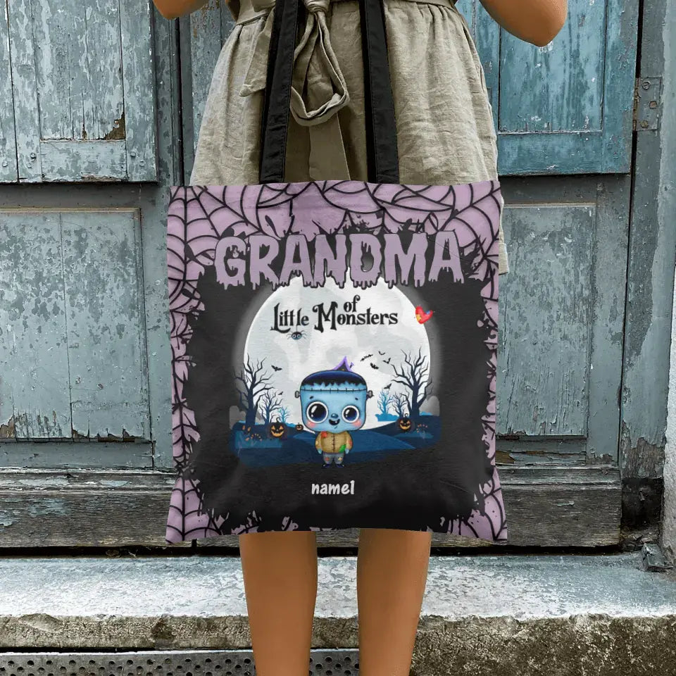 Grandma Of Little Monsters - Personalized Custom Tote Bag - Halloween Gift For Grandma, Mom