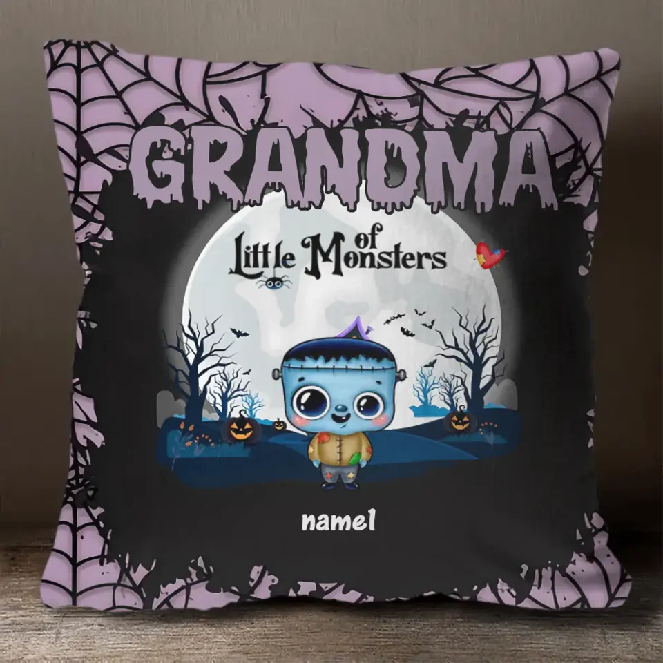 Grandma Of Little Monsters - Custom Pillow - Halloween Gift For Grandma, Mom