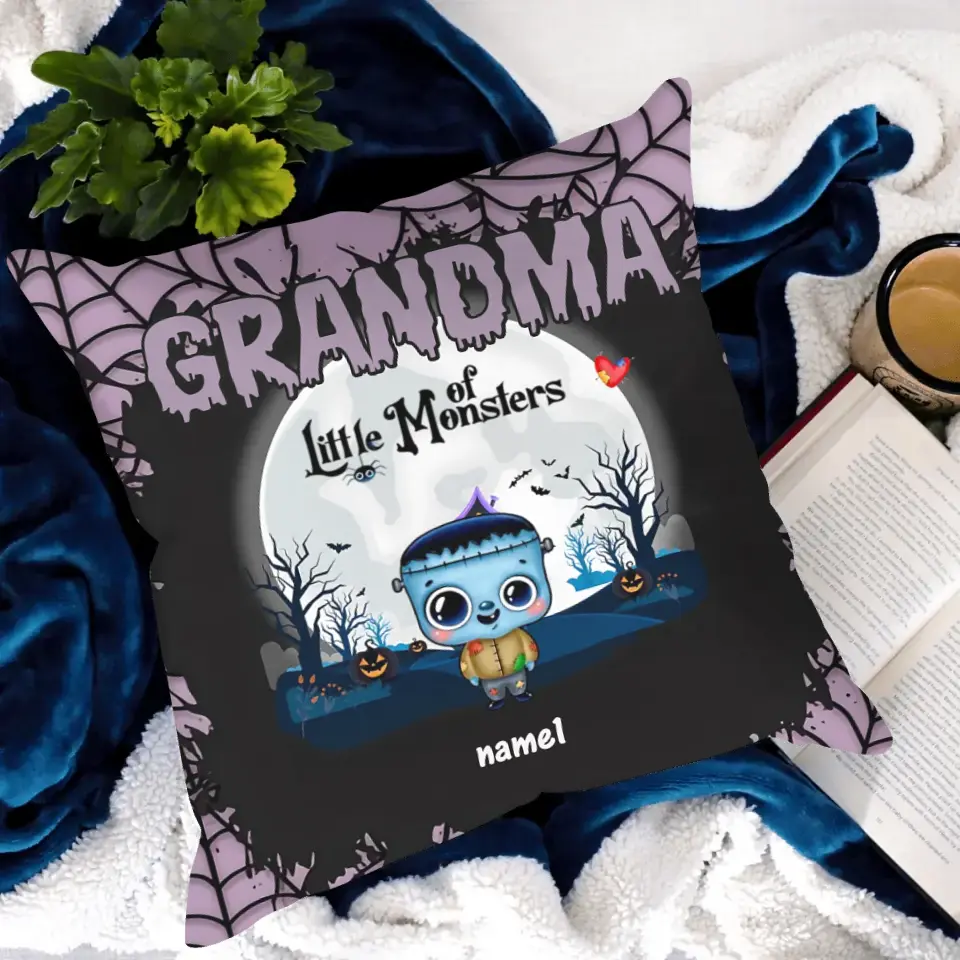 Grandma Of Little Monsters - Custom Pillow - Halloween Gift For Grandma, Mom
