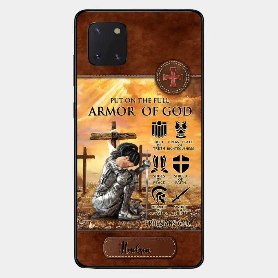 Personalized Woman Warrior Knight Put On The Full Armor Of God Leather Texture Phone Case