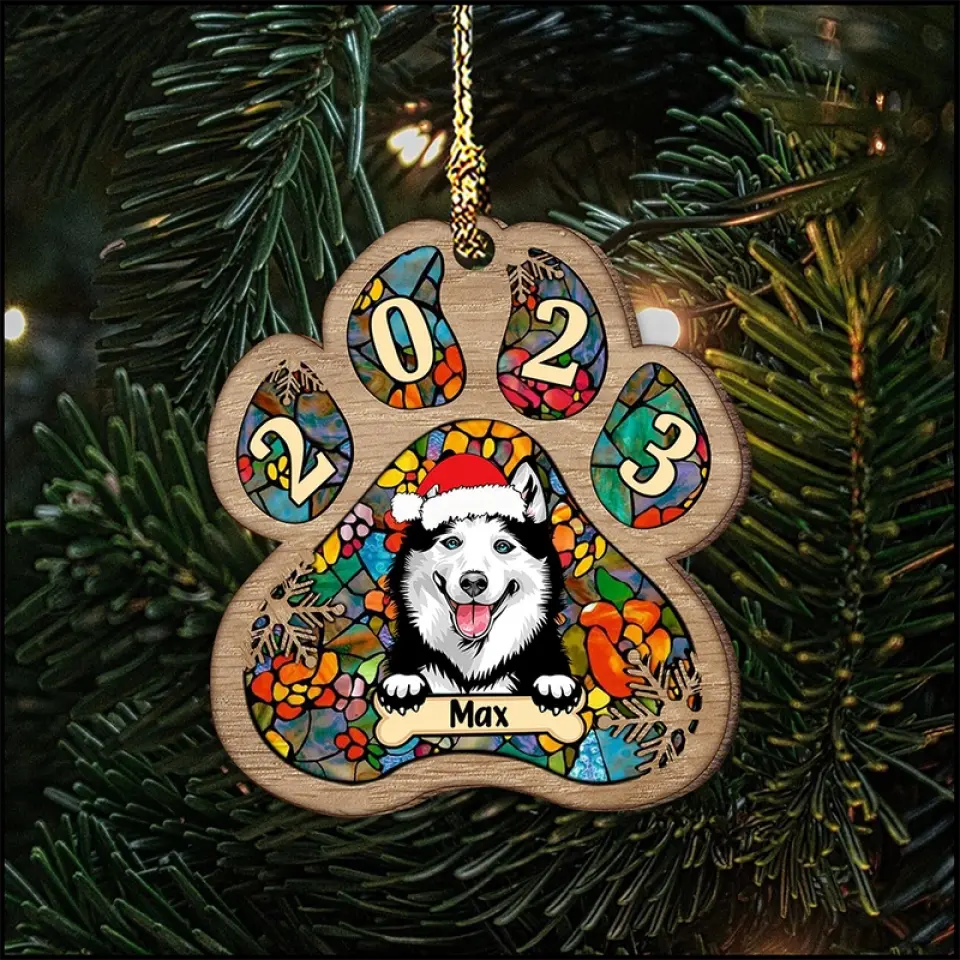 Cute Cat And Dog On Christmas Day Personalized Custom Cat Face Acrylic Ornament