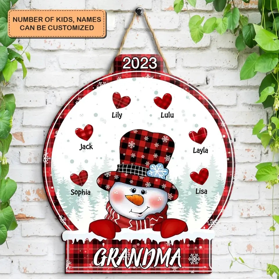 Snowman Christmas - Personalized Custom Door Sign - Christmas Gift For Grandma
