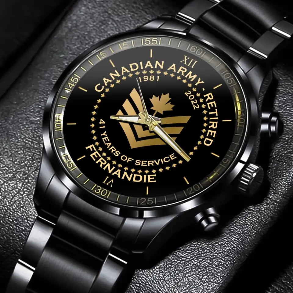 Personalized Canadian Army Retired Rank Camo Custom Name & Served Time Watch Printed