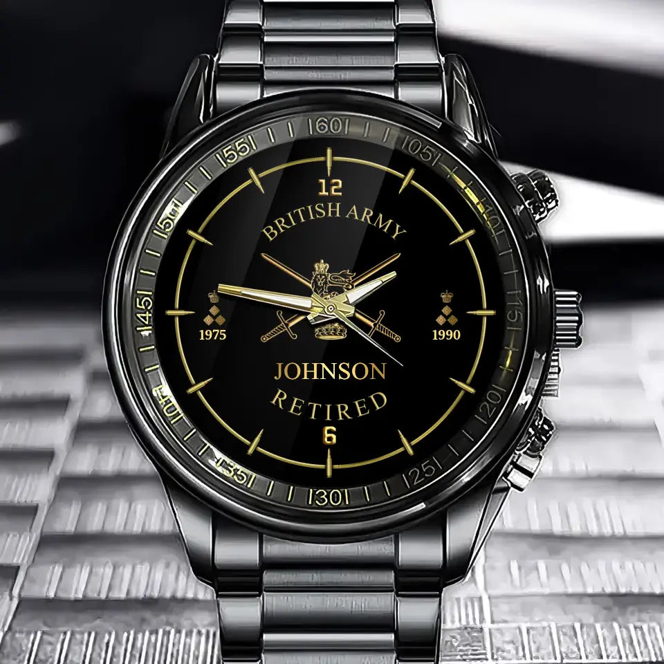 Personalized British Army Retired Custom Name & Rank Watch Printed