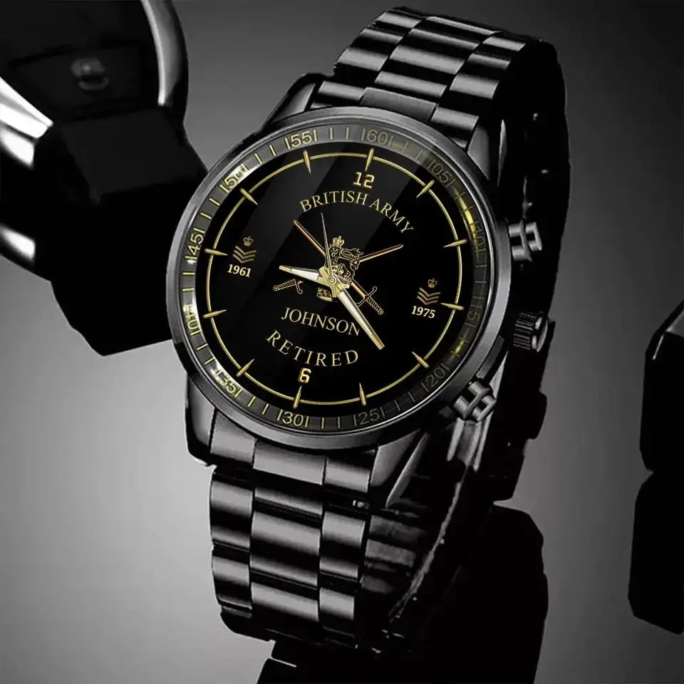 Personalized British Army Retired Custom Name & Rank Watch Printed