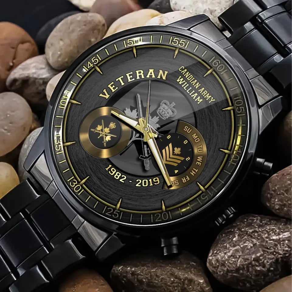 Personalized Canadian Army Logo Custom Rank & Name Watch Printed