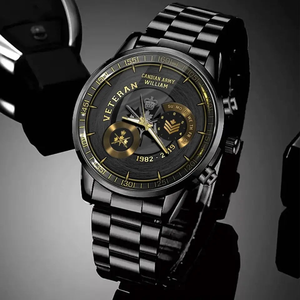 Personalized Canadian Army Logo Custom Rank & Name Watch Printed