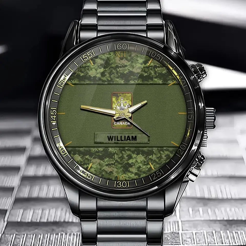 Personalized Canadian Veteran Rank Camo Custom Name Watch