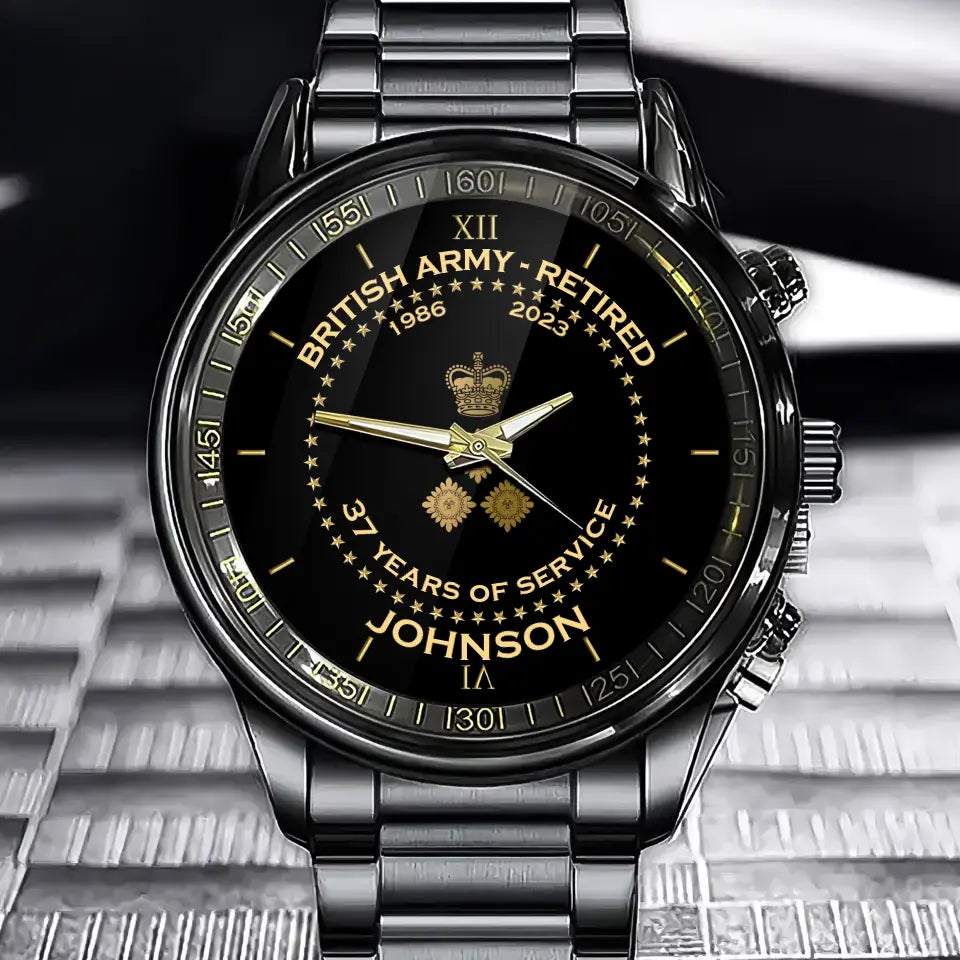Personalized British Army Retired Custom Served Time & Name Watch Printed