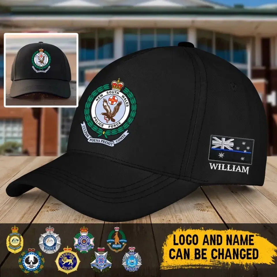 Personalized Australian Police Branch Logo & Name Black Cap Printed