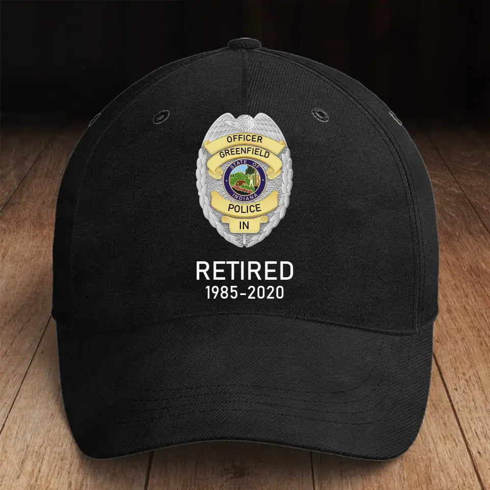 Personalized US Police Badge & Service Time Black Cap