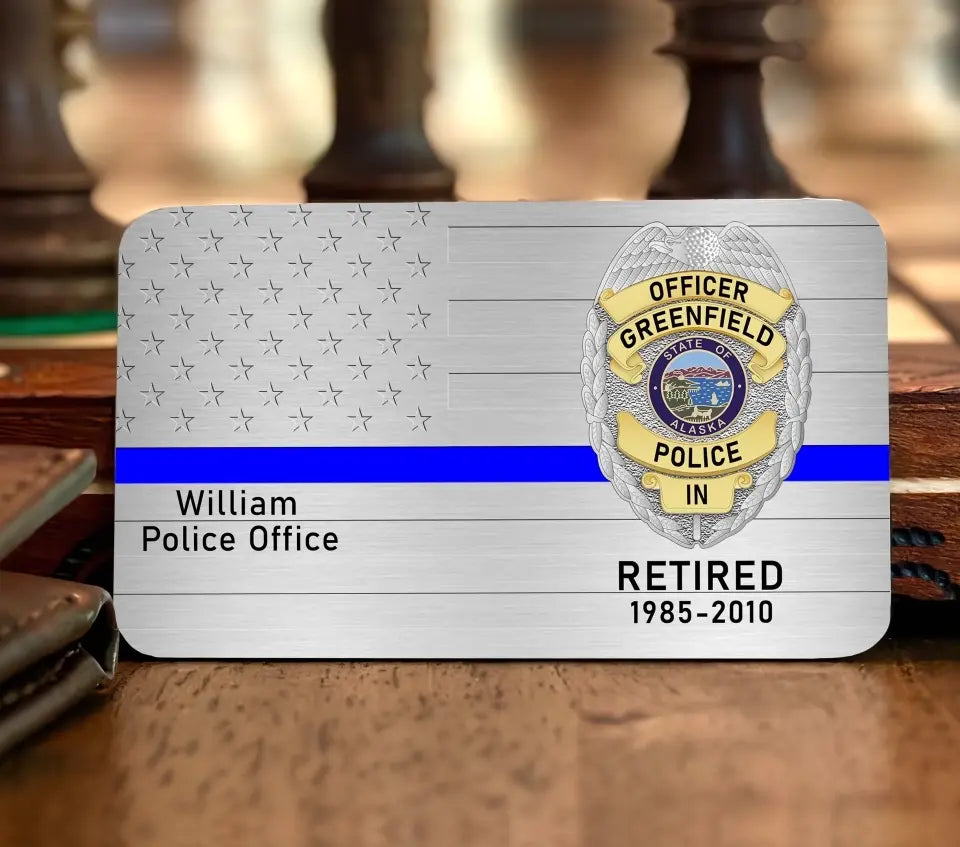 Custom US Police Badge Aluminum Wallet Card - Gift for Police Officer