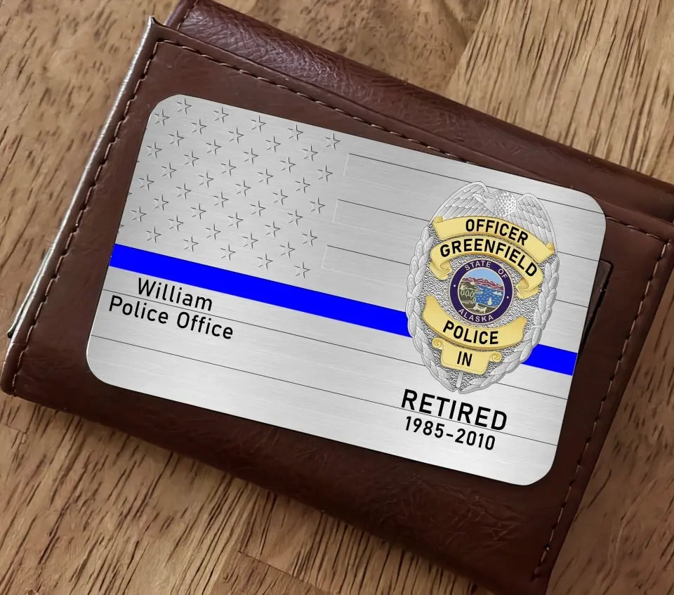 Custom US Police Badge Aluminum Wallet Card - Gift for Police Officer