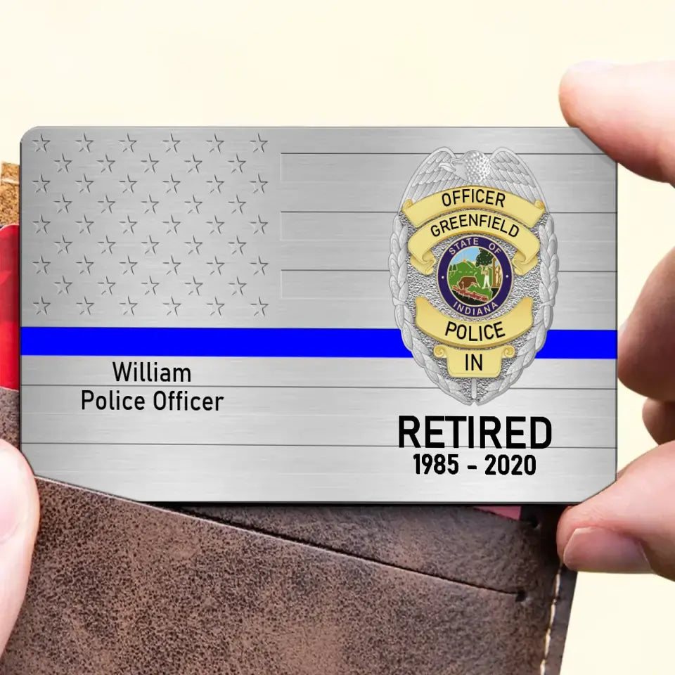 Custom US Police Badge Aluminum Wallet Card - Gift for Police Officer