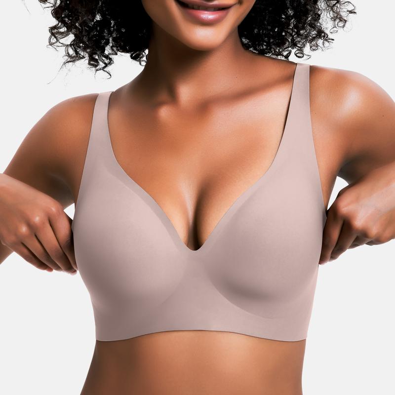 2-Piece Set💕 Jelly Wireless Womens Comfortable Wireless Bras Push Up Bralettes Seamless Tshirts Bras Deep V Everyday Bras