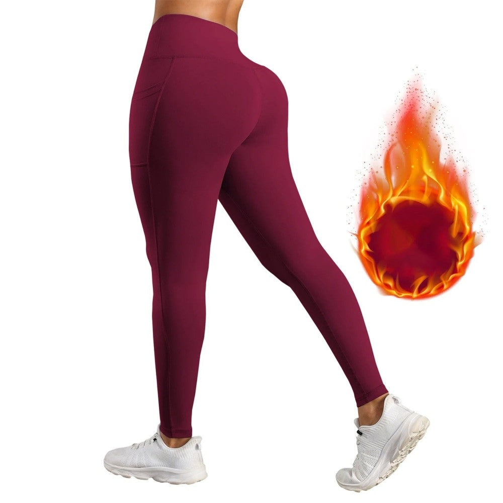 High Waisted Warm Wool Lined Tight Pants With Pockets