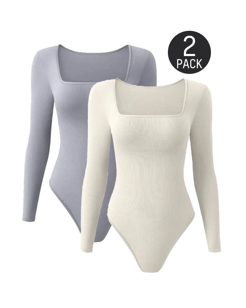 Ribbed Square Neck Long Sleeve Bodysuit