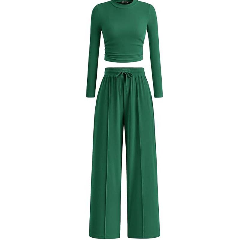 Crop Top Straight Leg Pants 2-Piece Lounge Set