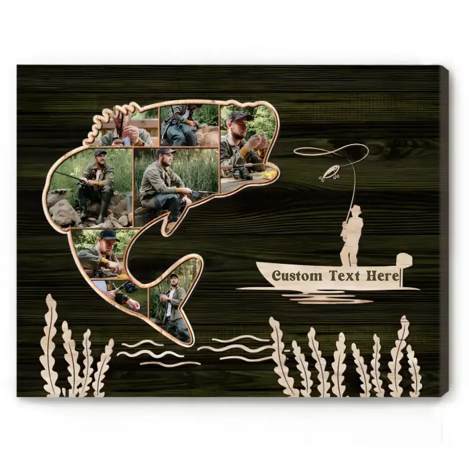 Custom Bass Fish Photo Collage Canvas, Gifts For Bass Fishermen, Dad Fishing Gifts