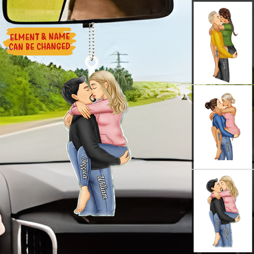 Couple Kissing - Anniversary Gift For Couples - Personalized Acrylic Car Hanger