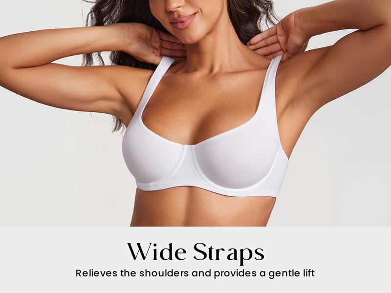 2-Piece Set💕Women's Unlined Balconette Bra Underwire Supportive Plus Size Smooth Scoop Neck no padded