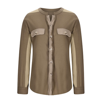 Women's Loose Fit Batwing Sleeve Waffle Knit Button Down Shirt Shacket Tops