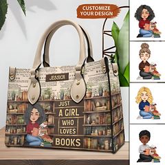 Just A Girl Who Loves Books Vintage - Personalized Leather Bag