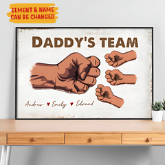 Papa et enfants ensemble, nous sommes une équipe familiale affiche cadeau personnalisé