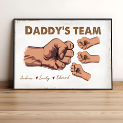 Daddy & Kids Together We're A Team Family Poster Personalized Gift