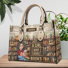 Just A Girl Who Loves Books Vintage - Personalized Leather Bag