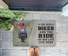 Un vieux motard et la balade de sa vie - Cadeaux personnalisés Paillasson de moto personnalisé pour les couples, les amateurs de moto