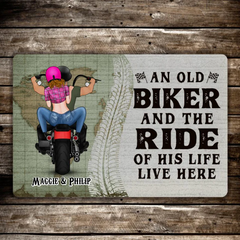 Un vieux motard et la balade de sa vie - Cadeaux personnalisés Paillasson de moto personnalisé pour les couples, les amateurs de moto