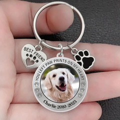 Porte-clés photo personnalisé pour animaux de compagnie, ornements clés, cadeau commémoratif pour les amoureux des chiens/chats, vous avez laissé des empreintes de pattes sur mon cœur