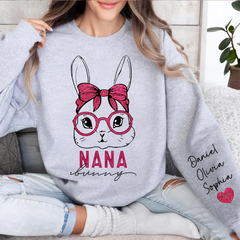 Pink Glitter Grandma Bunny Personalized Sweatshirt Sleeve Custom