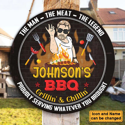 Gift For Grill Dad Grandpa Round Wood Sign