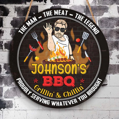 Gift For Grill Dad Grandpa Round Wood Sign