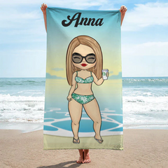 Chibi Lady Personalized Beach Towels for Adults Sand Free Beach Towel Beach Accessories for Vacation Must Haves, Travel Towels, Beach Essentials for Women, Girls Beach Towel