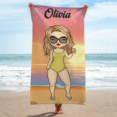 Chibi Lady Personalized Beach Towels for Adults Sand Free Beach Towel Beach Accessories for Vacation Must Haves, Travel Towels, Beach Essentials for Women, Girls Beach Towel