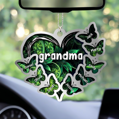 Sparkling Grandma- Mom Heart Butterfly Kids, Multi Colors Personalized Ornament