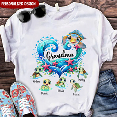 Sea Turtle Grandma With Cute Grandkids Personalized White T-shirt and Hoodie