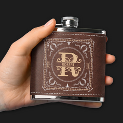 Cowboy Style Monogram - Birthday Gift For Dad, Grandpa, Brother, Men - Personalized Hip Flask