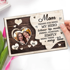 Custom Photo Thanks For Being My Guardian - Family Personalized Custom 2-Layered Wooden Plaque With Stand - House Warming Gift For Mom