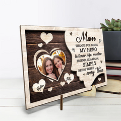 Photo personnalisée Merci d’être mon tuteur - Plaque en bois personnalisée à 2 couches avec support - Cadeau de crémaillère pour maman