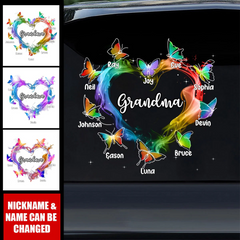 Grand-mère maman papillons de coeur de fumée colorés autocollant de voiture personnalisé