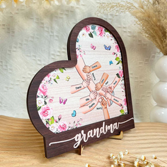 Grandma Holding Hand With Grandkids - Personalized Wooden Plaque