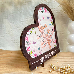 Grandma Holding Hand With Grandkids - Personalized Wooden Plaque