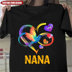 Chemise arc-en-ciel personnalisée grand-mère Infinity Hummingbird - Idée cadeau pour grand-mère / mère
